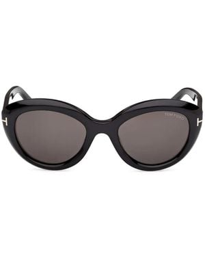 Tom Ford Round-Frame T-Logo Sunglasses - Brown