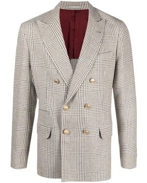 Brunello Cucinelli Blazer Doppiopetto A Quadri - Bianco