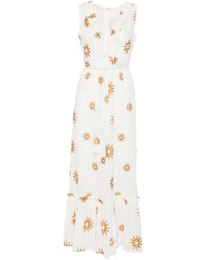 Sundress Begonia Sun-Print Ruffled Maxi Dress - White