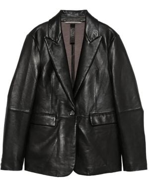The Jackie Leathers Single-Breasted Leather Blazer - Black