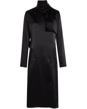 Courreges Double-Breasted Satin Trench Coat - Black