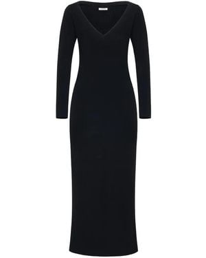 FFORME Lottie V-Neck Long-Sleeve Midi Dress - Black