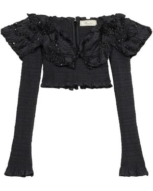 Blumarine Ruffled Embellished Blouse - Black