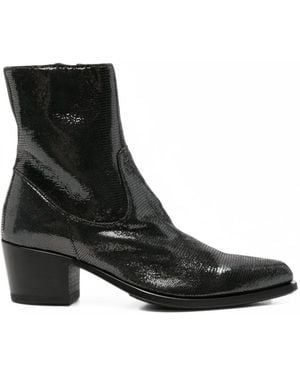 Pantanetti Lizard-Effect Leather Ankle Boots - Black
