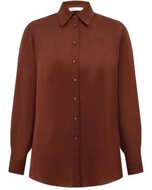 Zimmermann Long-Sleeve Silk Shirt - Brown