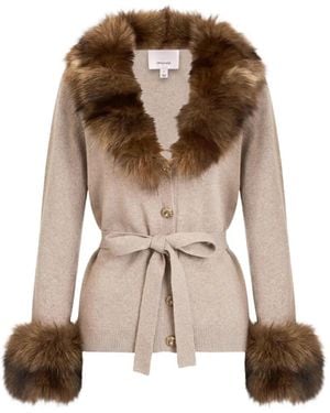 Cinq À Sept Sandy Faux-Fur Trim Cardigan - Brown