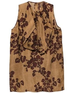 Uma Wang Floral-Print Draped Blouse - Brown