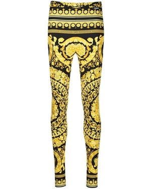 Versace Leggings With Iconic Baroque Print - Yellow