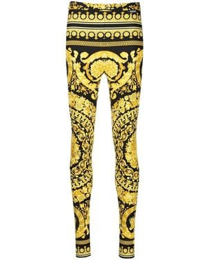Versace Leggings With Iconic Baroque Print - Yellow