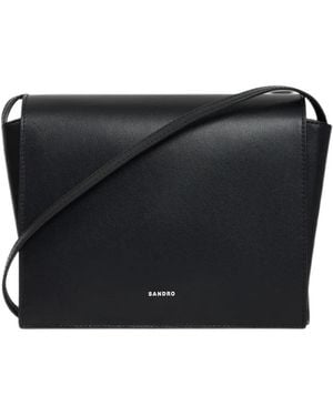 Sandro Small Leather Bag With Logo - Black
