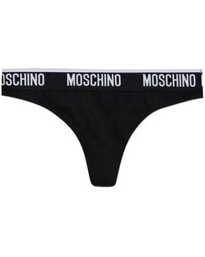 Moschino Logo-Waistband Thongs - Black