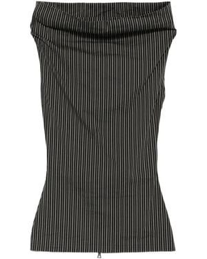 Issey Miyake Allow Stripe High-Neck Top - Black