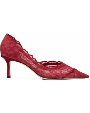 Jimmy Choo Faiz Lace-Overlay Pumps - Red