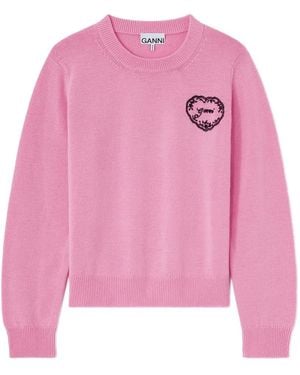 Ganni Pullover Mit Herzstickerei - Pink