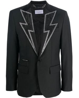 Philipp Plein Crystal-Embellished Single-Breasted Blazer - Black