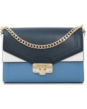 Michael Kors Medium Kinsley Colour-Block Leather Shoulder Bag - Blue