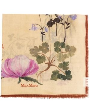 Max Mara Floral-Print Frayed Scarf - Natural
