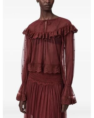 AllSaints Ruffled Lace-Trim Blouse - Red