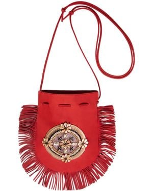 La DoubleJ Fringed-Edge Clutch Bag - Red
