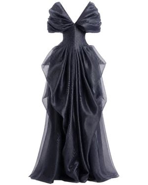 Gemy Maalouf Draped V-Neck Gown - Blue