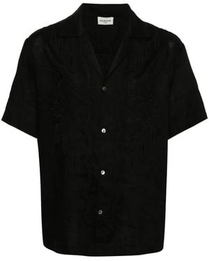P.A.R.O.S.H. Floral-Embroidery Linen Shirt - Black