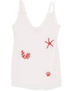 MC2 Saint Barth Raya Bead-Embellished Semi-Sheer Mini Dress - White