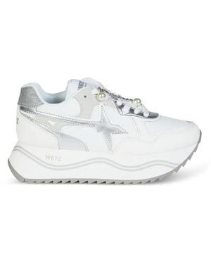 W6yz Pearl-Embellished Star-Patch Trainers - White