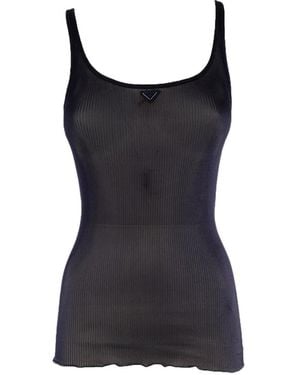 Prada Logo-Plaque Ribbed-Knit Top - Black