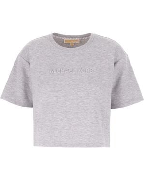 MICHAEL Michael Kors Logo-Embossed Cropped T-Shirt - Grey
