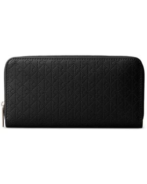 Calvin Klein Perforated-Monogram Zip-Around Wallet - Black