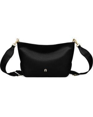 Aigner Paola Grained-Leather Logo-Plaque Cross Body Bag - Black