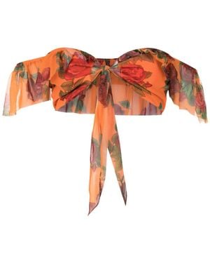 Amir Slama Haut Crop En Résille À Fleurs - Orange