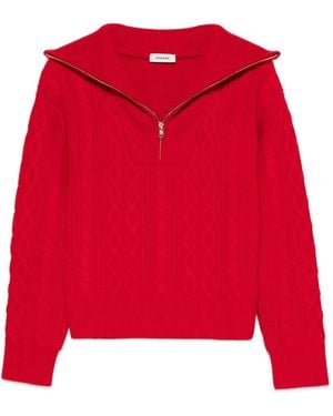 Sandro Cable-Knit Quarter-Zip Sweater - Red