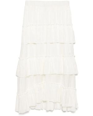 B+ AB Tiered Ruffle Midi Skirt - White