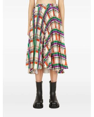 Plan C Pleated Plaid-pattern Skirt - ナチュラル