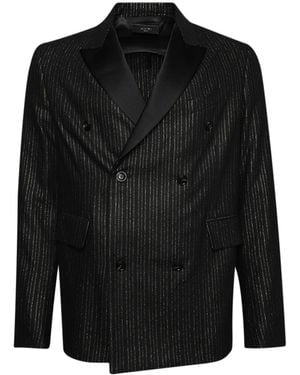 Amiri Metallic-Stripe Double-Breasted Blazer - Black