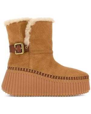 Chloé Nama Shearling-Trim Ankle Boots - Brown
