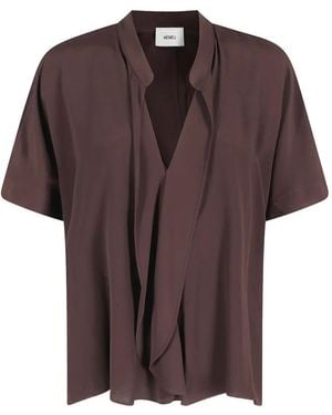 MEIMEIJ Draped V-Neck Blouse - Brown