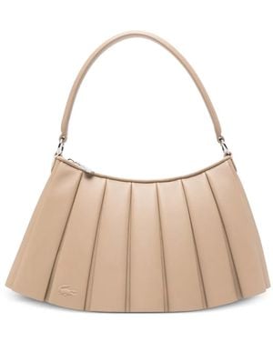 Lacoste Medium Lenglen Pleated Shoulder Bag - Natural