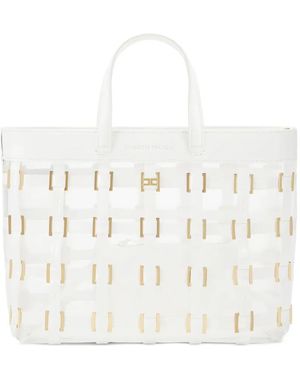 Elisabetta Franchi Mesh Small Tote Bag With Rings - White
