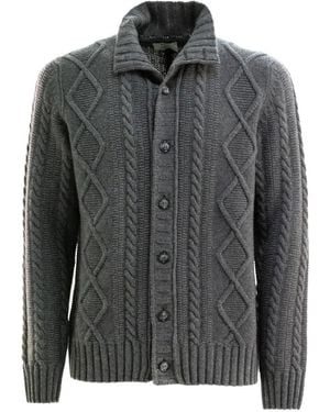 Barba Napoli Cable-Knit Diamond-Pattern Cardigan - Gray