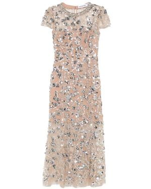 Self-Portrait Sequin-Embellished Crystal-Neckline Midi Dress - White