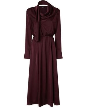 Pinko Midi Dress With Draped Neckline And Gathered Waist - Purple
