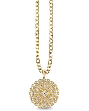 Sydney Evan 14K Icon Wheel Coin Diamond Necklace - Metallic