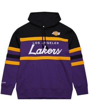 Mitchell & Ness X Los Angeles Lakers Big Tall Hardwood Head Coach Striped Hoodie - Purple