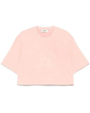 Fendi Short T-Shirt With Embossed Logo - Pink