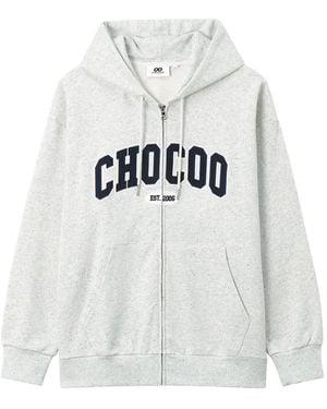 Chocoolate Logo-Patch Zip-Up Hoodie - White