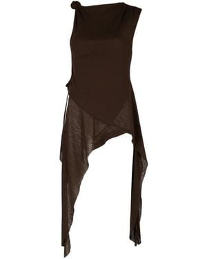 Ganni Knot-Detail Marl-Mesh Tank Top - Natural