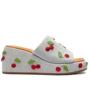 COACH Cherry-Embroidered Wedge Sandals - White