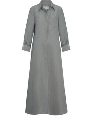 Twp Jenny's Striped Chest-Pocket Dress - Grey